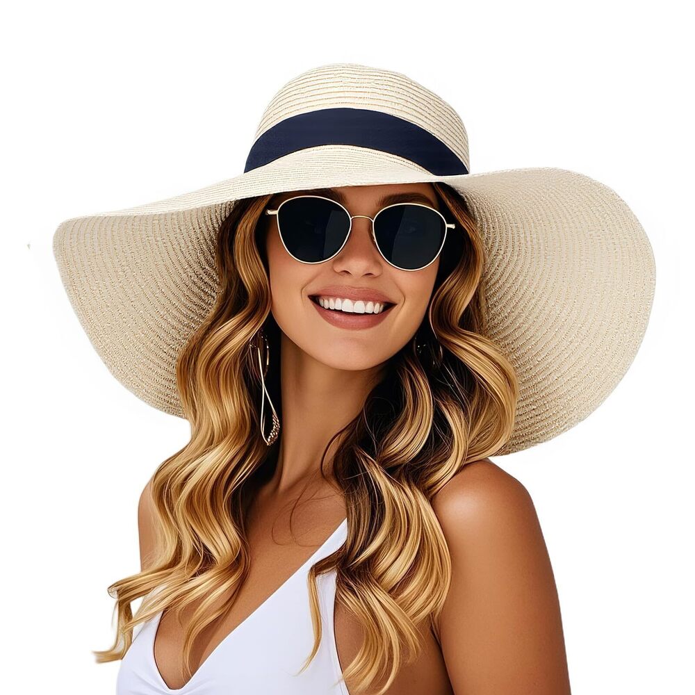 5849 Sun Straw Hat Wide Brim Shape Hat with UPF 80+, Packable Foldable